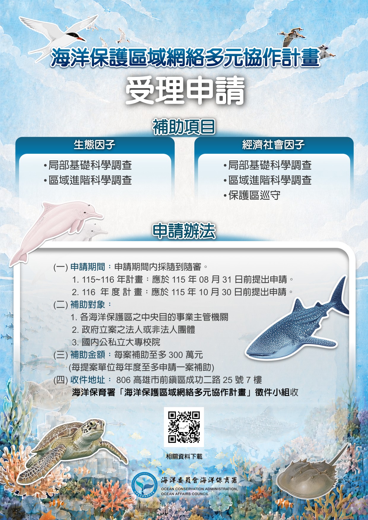 海洋保育署舉辦「海洋保護區域網絡多元協作計畫」徵件相關資訊 主視覺圖片